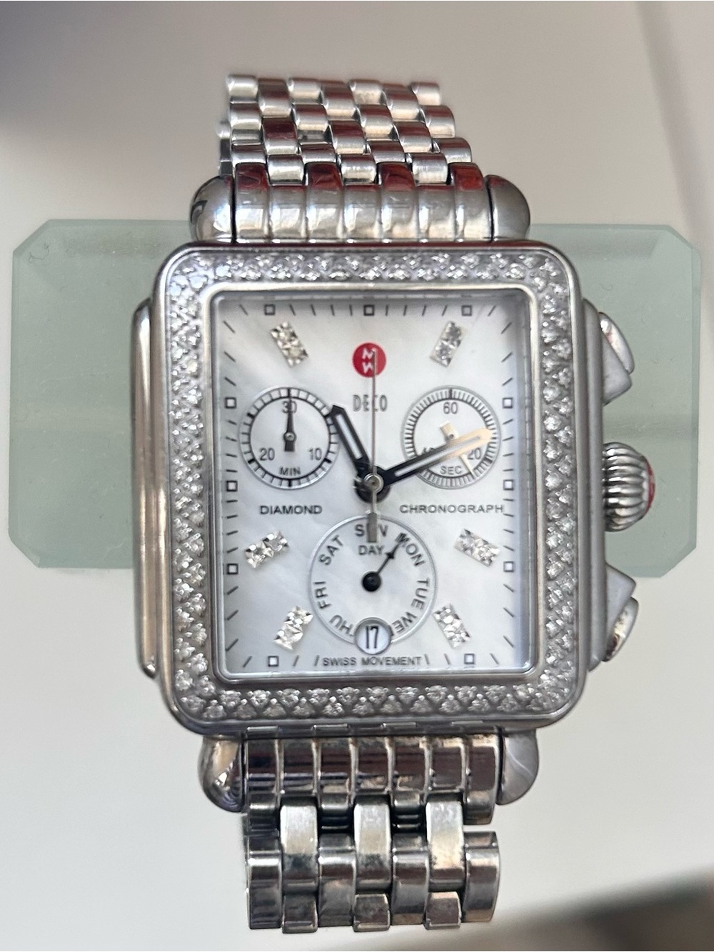 MICHELE Deco Diamond Chronograph Watch